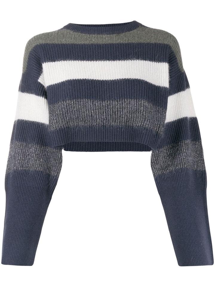 Brunello Cucinelli Cropped Striped Jumper - Blue