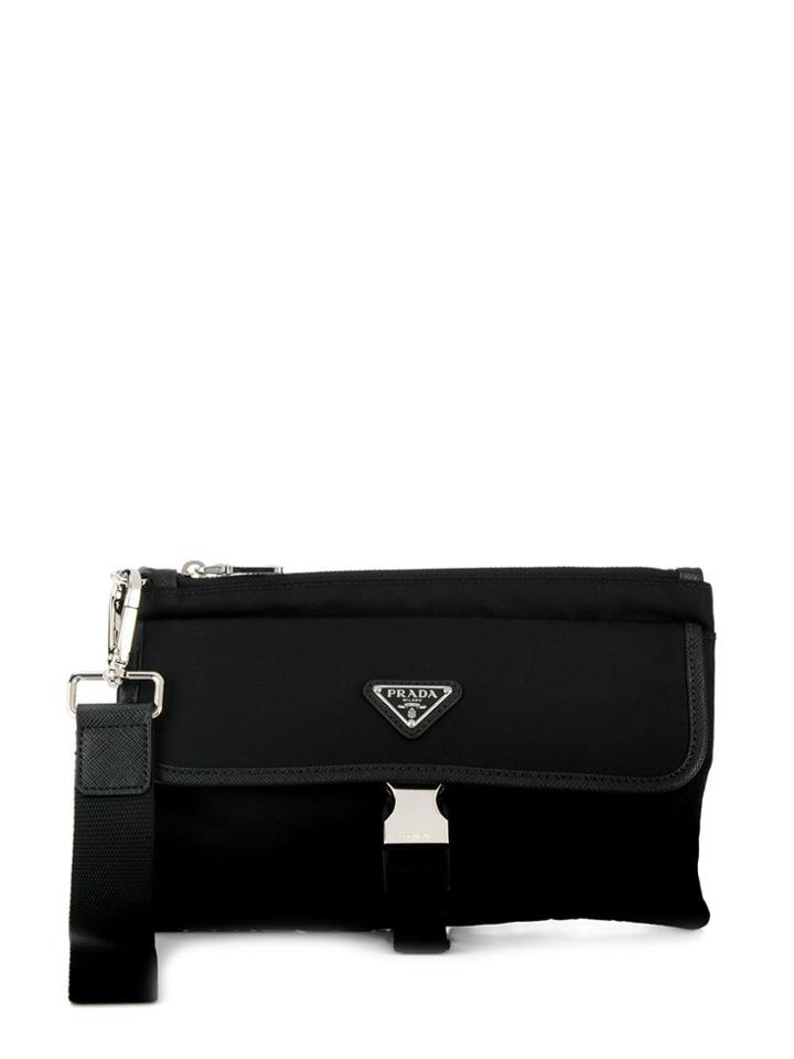 Prada Logo Buckled Clutch - Black