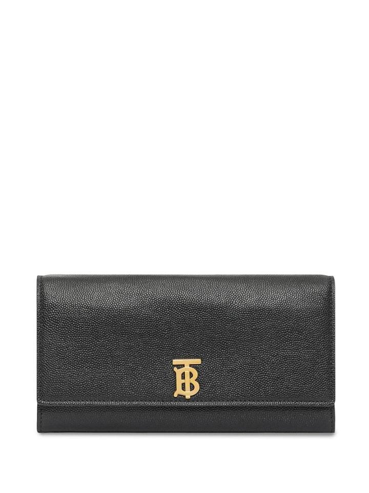 Burberry Monogram Motif Grainy Leather Continental Wallet - Black