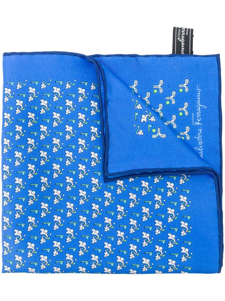 Salvatore Ferragamo Golf Club Print Pocket Square - Blue