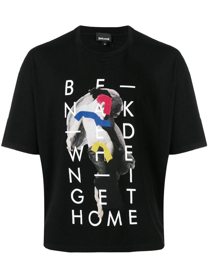 Just Cavalli Colour-block Slogan T-shirt - Black