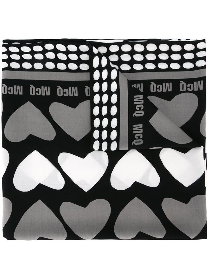 Mcq Alexander Mcqueen Heart Print Scarf, Women's, Black, Viscose