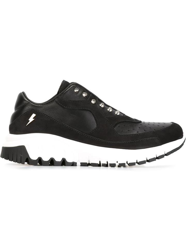 Neil Barrett Urban Runner Sneakers, Women's, Size: 39, Black, Calf Leather/suede/leather/rubber