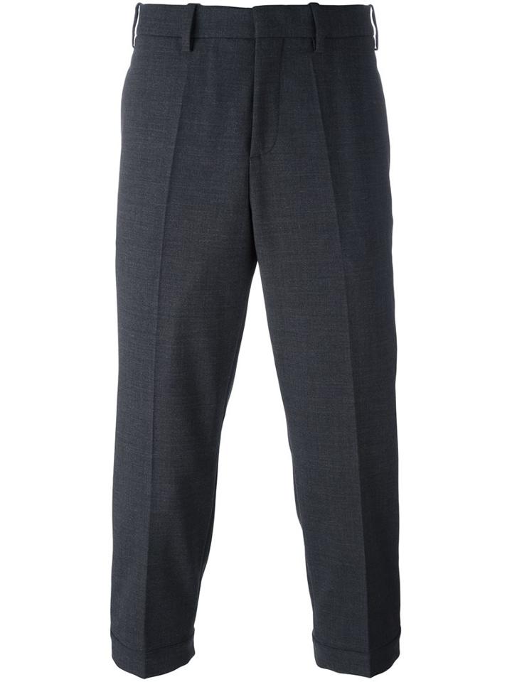 Neil Barrett Cropped Tailored Trousers, Men's, Size: 46, Grey, Polyester/virgin Wool/spandex/elastane/cotton
