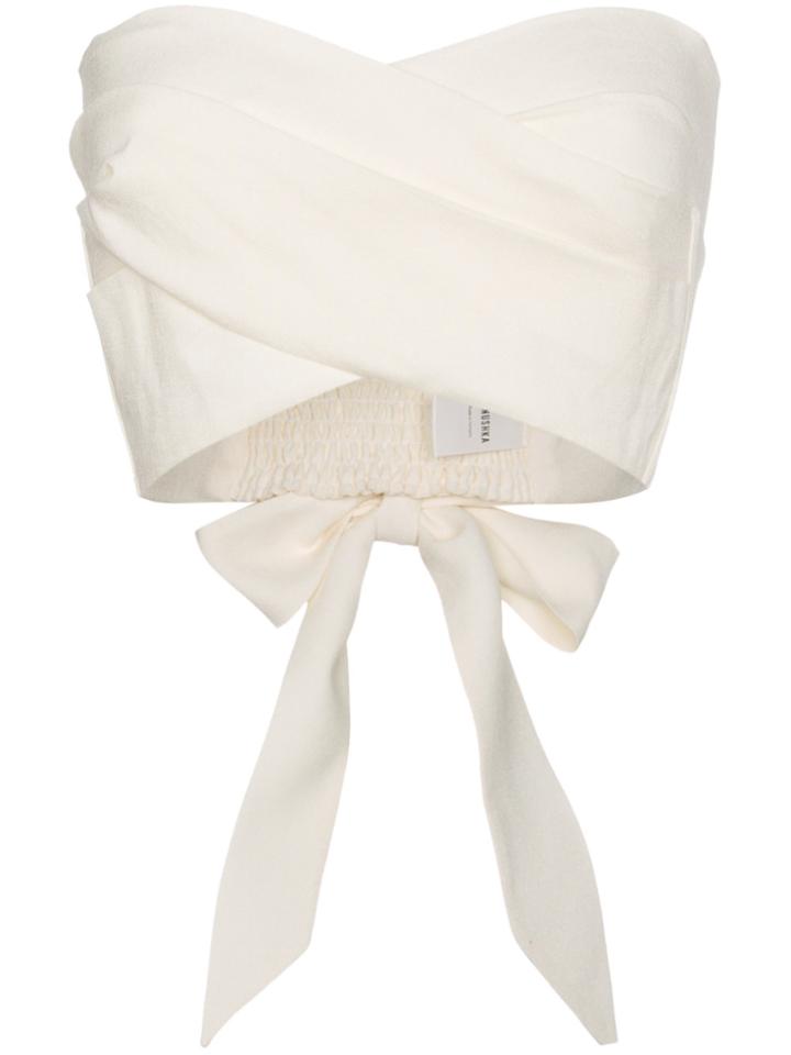 Nanushka Wrap Crop Top With Bow Detail - Nude & Neutrals