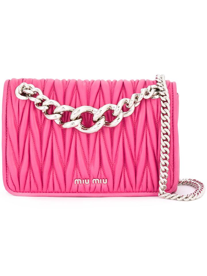 Miu Miu Matelassé Chain Shoulder Bag, Women's, Pink/purple, Calf Leather
