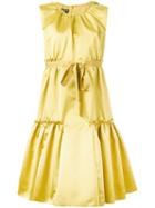 Rochas Pleated Trim Flared Dress, Women's, Size: 44, Yellow/orange, Polyester/silk