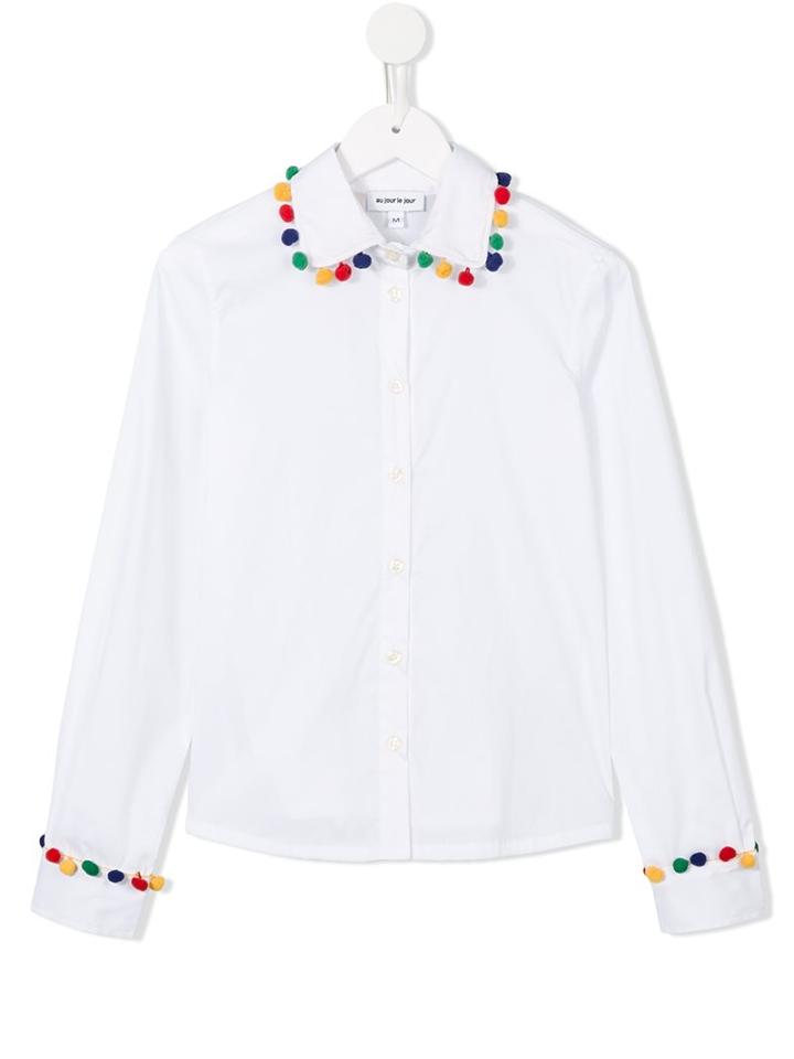 Au Jour Le Jour Kids Pom-pom Trim Shirt, Girl's, Size: 10 Yrs, White