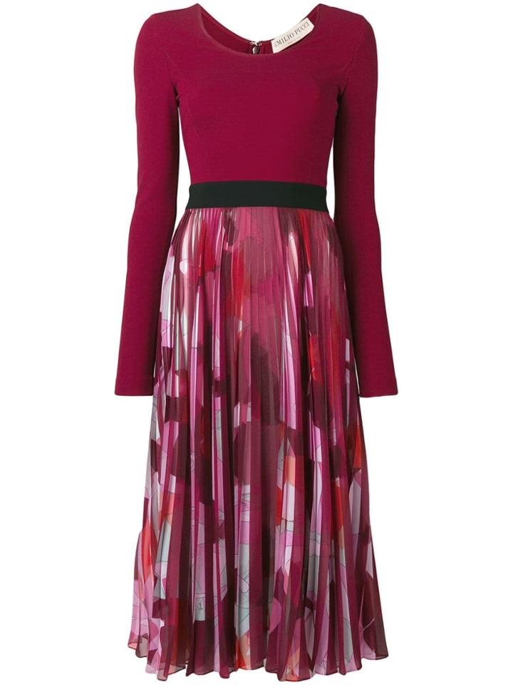 Emilio Pucci Long Sleeved Pleated Dress - Red