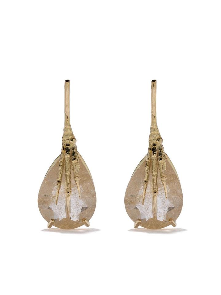 Wouters & Hendrix Gold 18kt Claw Rutilated Quartz Earrings - Yellow