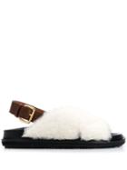 Marni Faux Fur Crisscross Sandals - White