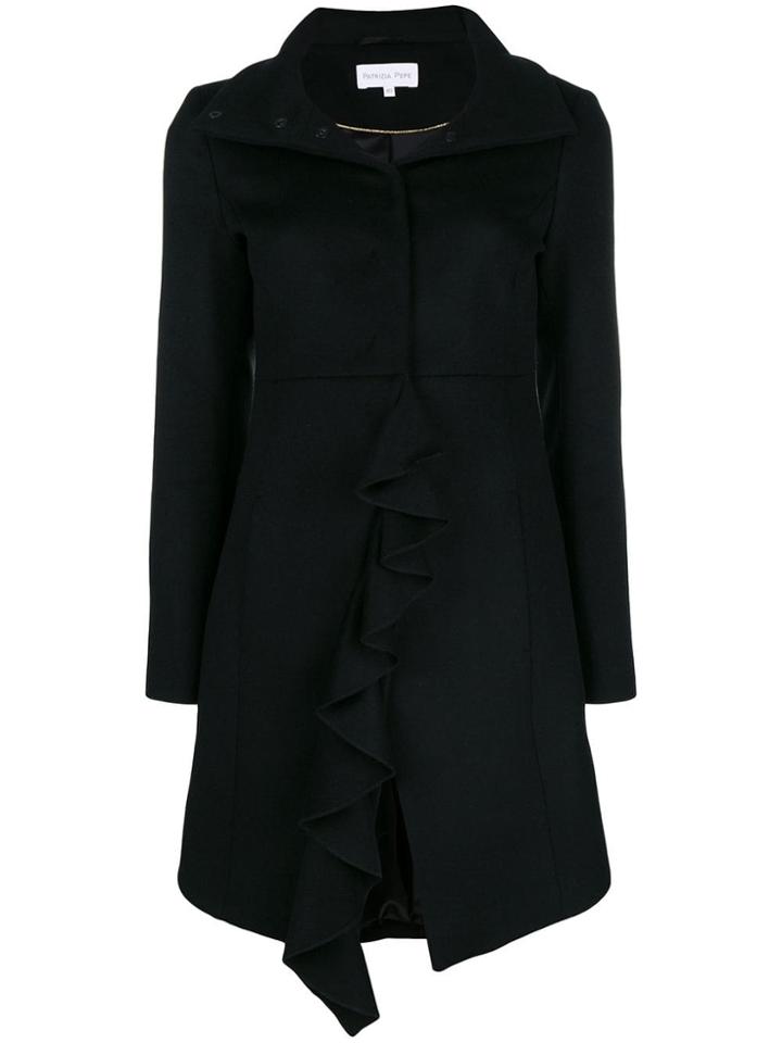 Patrizia Pepe Ruffle Trimming Coat - Black