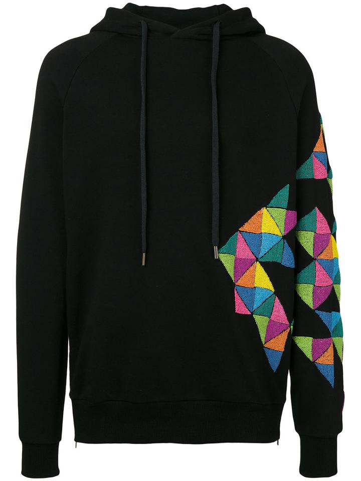 Amen - Beaded Detail Hoodie - Men - Cotton/glass - 48, Black, Cotton/glass