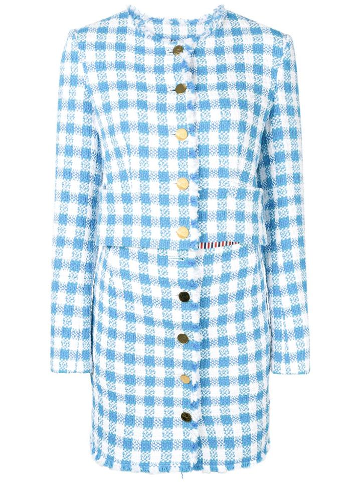 Thom Browne Silk Ribbon Gingham Cardigan Minidress - Blue