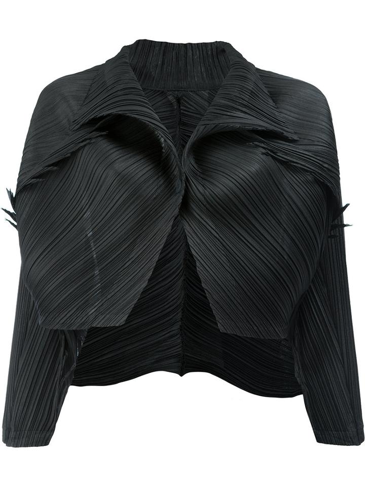 Pleats Please By Issey Miyake - Pleated Cropped Jacket - Women - Polyester - 3, Women's, Black, Polyester