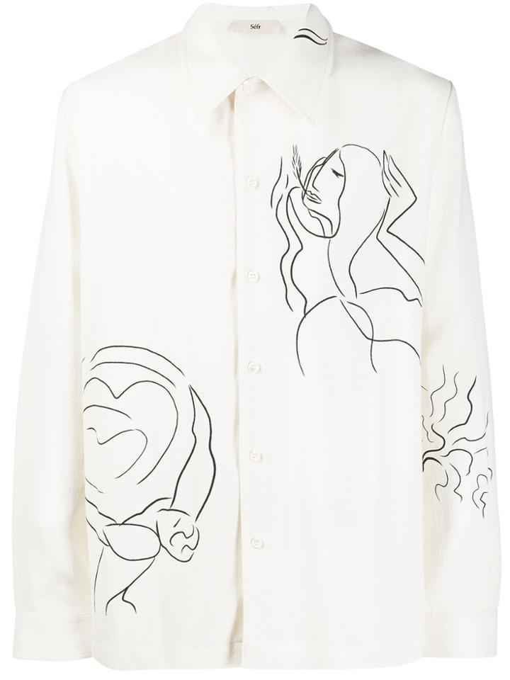 Séfr Long Sleeved Silent Print Shirt - White