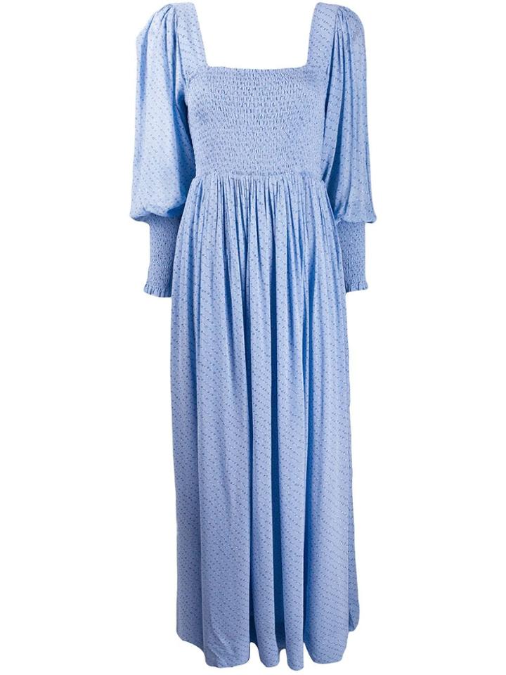 Ganni Floral Brocade Long Dress - Blue