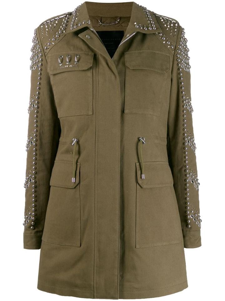 Philipp Plein Skull Embellished Parka Coat - Green