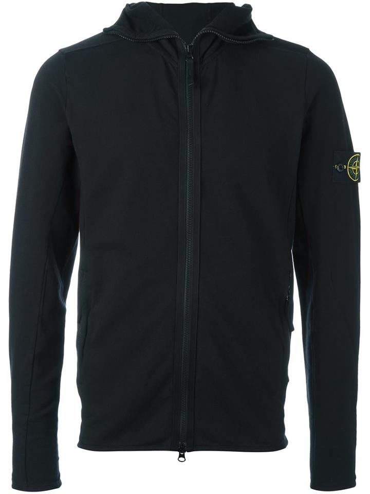 Stone Island Zipped Hoodie, Men's, Size: Xxl, Black, Spandex/elastane/cotton