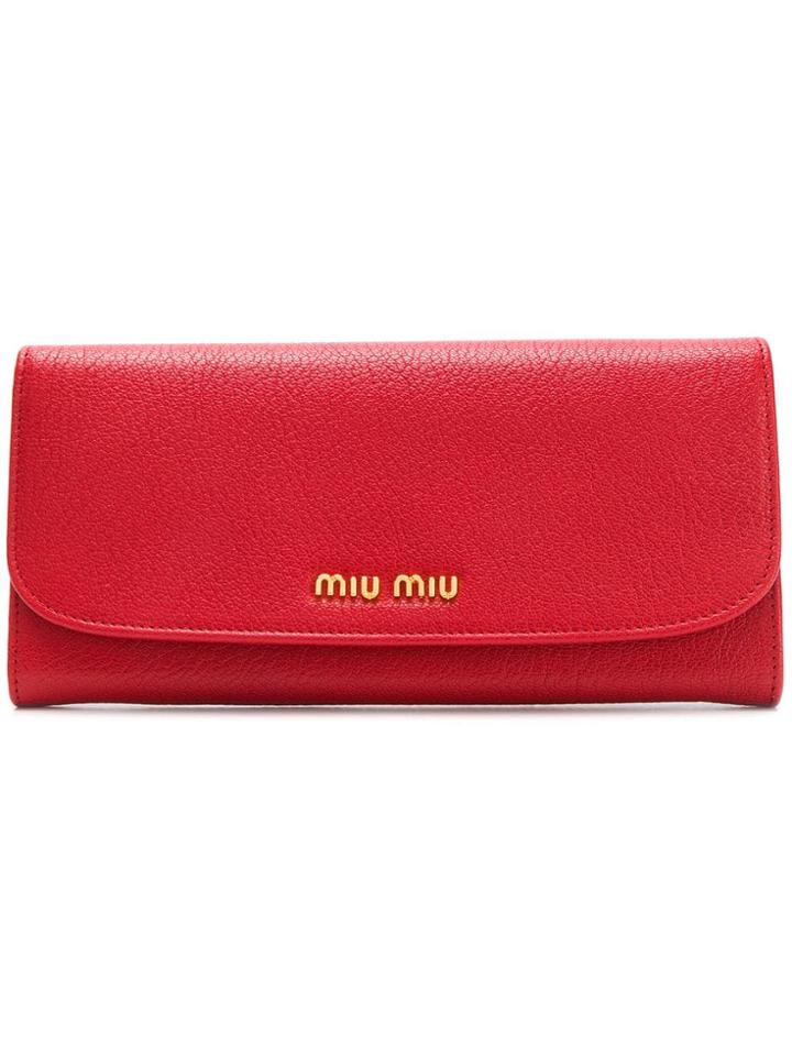 Miu Miu Single Colour Madras Leather Wallet - Red