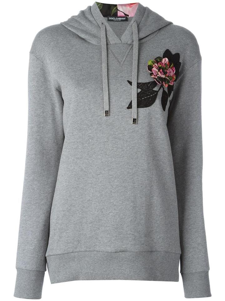 Dolce & Gabbana Embroidered Appliqué Rose Hoodie, Women's, Size: 38, Grey, Cotton/silk