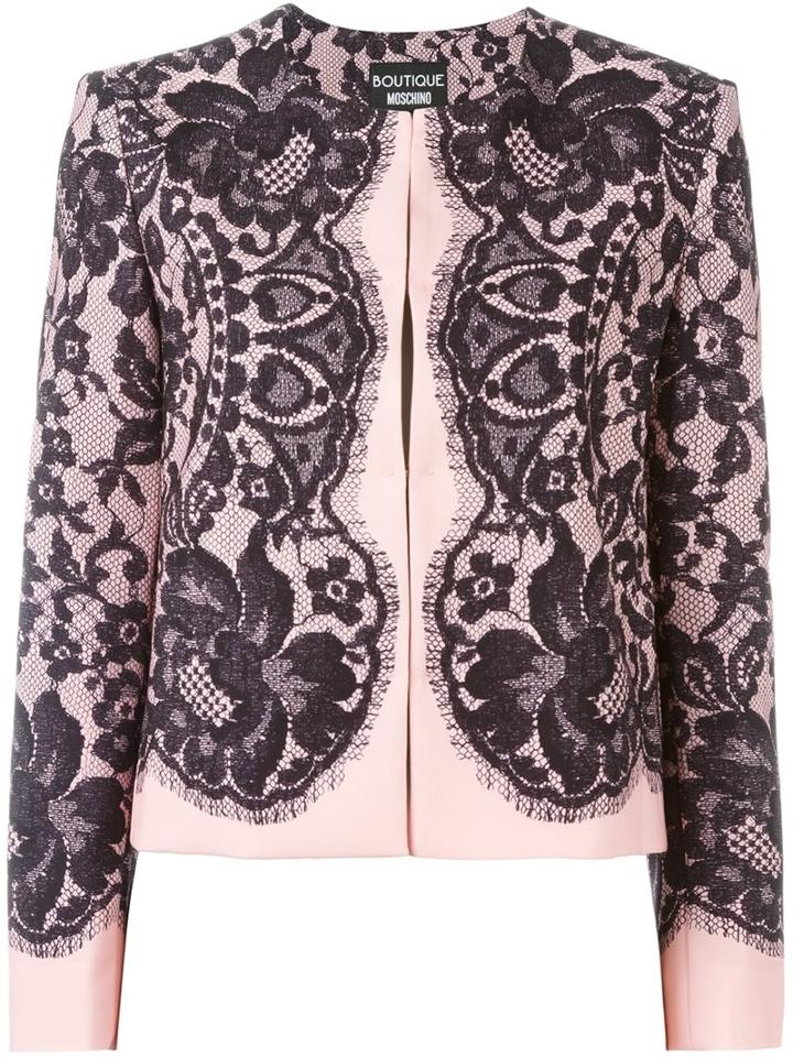 Boutique Moschino Lace Print Fitted Jacket, Women's, Size: 44, Black, Polyester/other Fibers