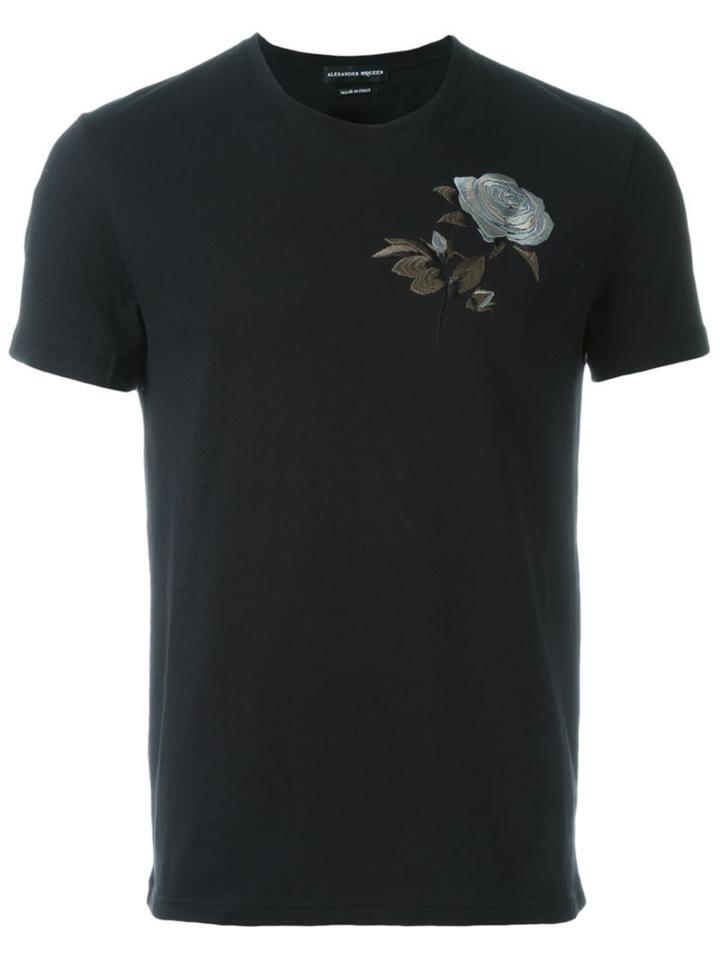 Alexander Mcqueen Rose Embroidered T-shirt