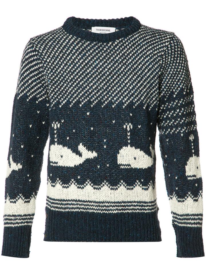 Thom Browne Whale Intarsia Jumper, Men's, Size: 2, Blue, Wool/mohair