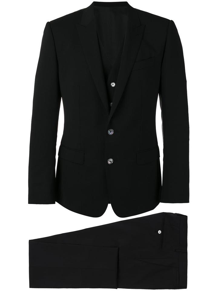 Dolce & Gabbana Three-piece Formal Suit, Men's, Size: 50, Black, Spandex/elastane/virgin Wool/viscose/cupro
