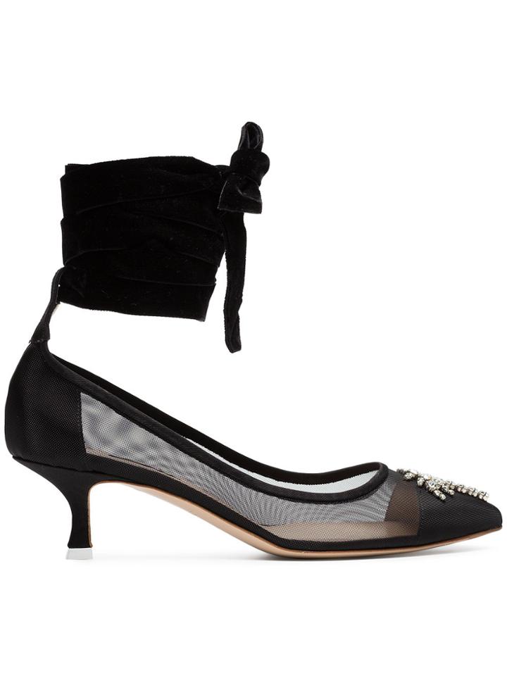 Attico Black Bella 50 Mesh Palm Embellished Pumps