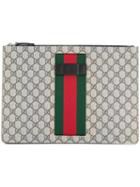 Gucci Large Stripe Detailing Clutch, Nude/neutrals, Calf Leather