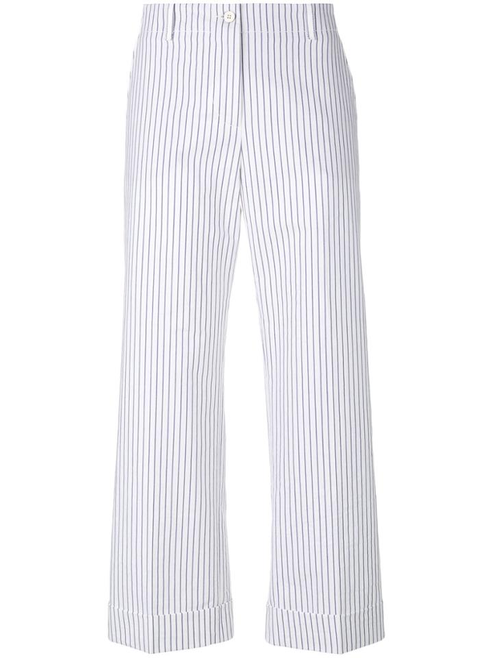 Alberto Biani Striped Cropped Trousers - White