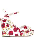Dolce & Gabbana Daisy And Poppy Print Sandals, Women's, Size: 38.5, White, Calf Leather/leather