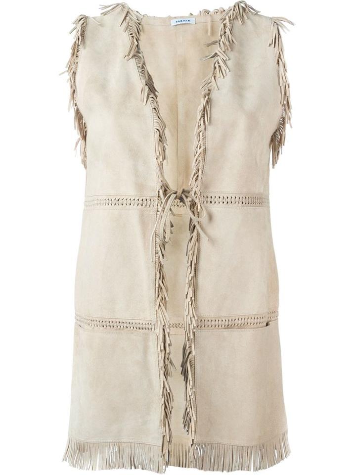 P.a.r.o.s.h. Fringed Sleeveless Jacket, Women's, Size: L, Nude/neutrals, Calf Leather