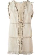 P.a.r.o.s.h. Fringed Sleeveless Jacket, Women's, Size: L, Nude/neutrals, Calf Leather