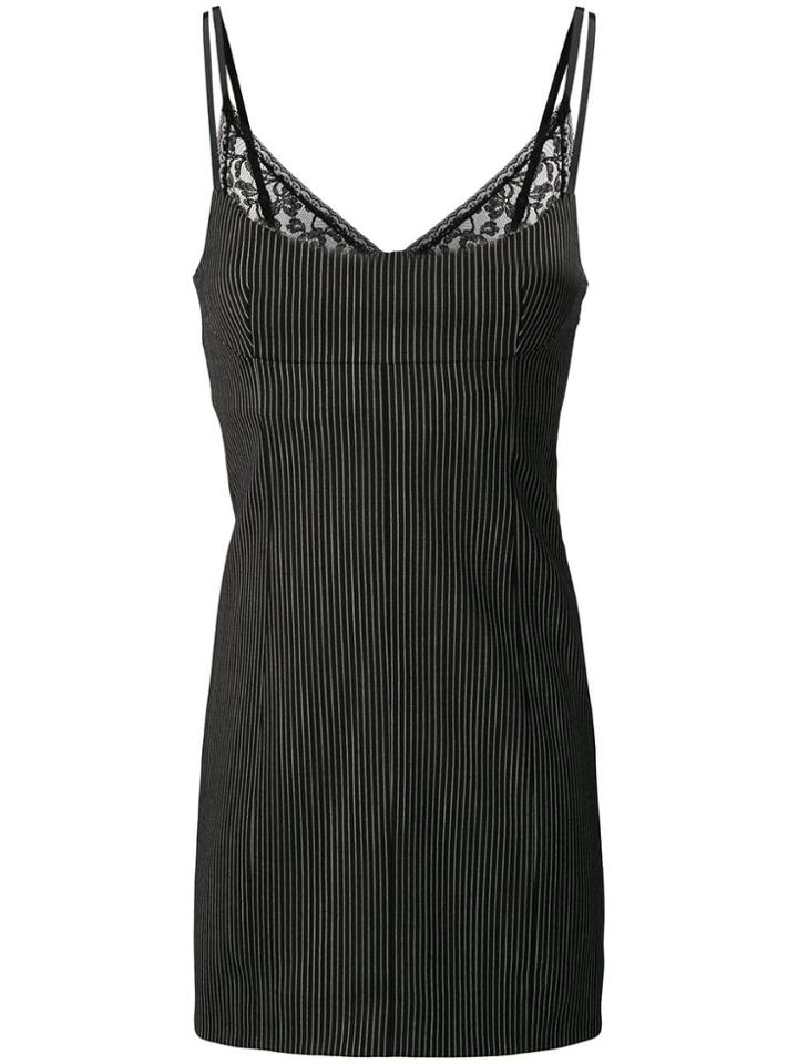 Alexander Wang Striped And Lace-trim Dress - Black