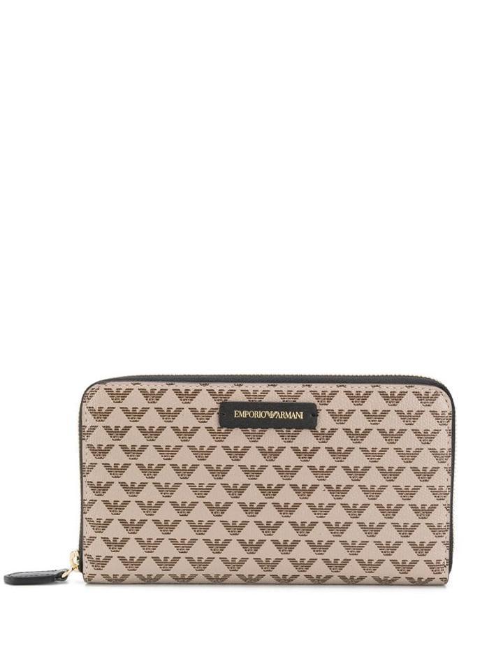 Emporio Armani Logo Zipped Wallet - Neutrals