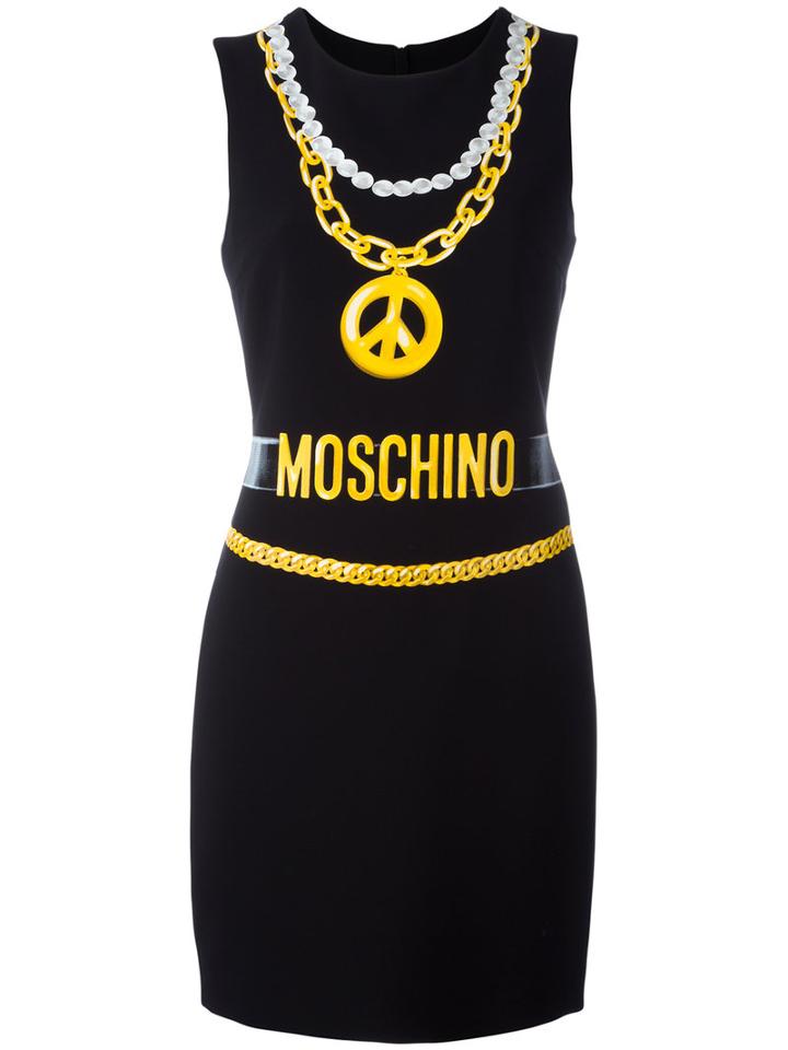 Moschino Peace Chain Illusion Dress, Women's, Size: 42, Black, Triacetate/polyester/viscose