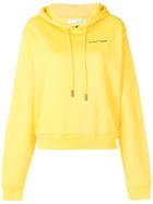 Off-white Yellow Logo Embroidered Cropped Long Sleeve Cotton Hoodie -