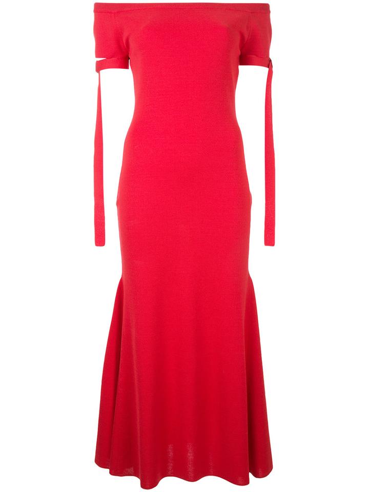Goen.j Strappy Sleeves Flared Dress, Women's, Size: Large, Red, Acrylic/rayon