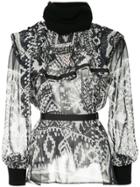 Sacai Printed Ruffle Rib Trim Blouse - Blue