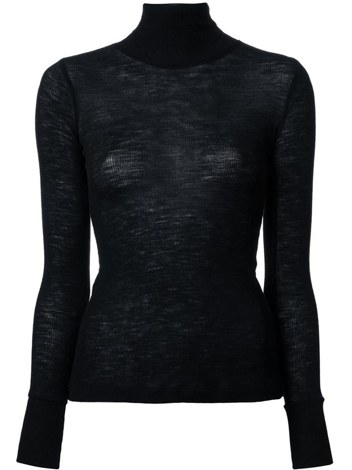 T By Alexander Wang Fine Knit Roll Neck Top, Women's, Size: Small, Black, Wool