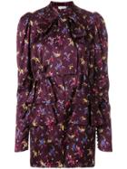 Attico Long-sleeved Ruffled Floral Dress - Pink & Purple