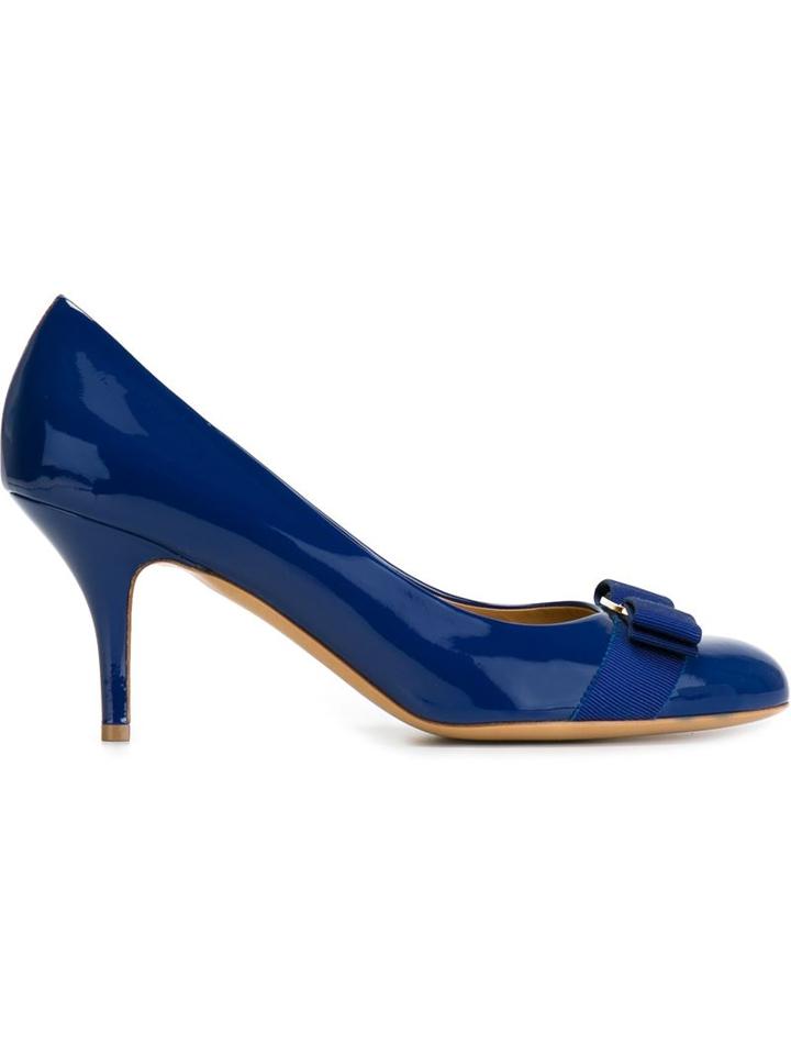 Salvatore Ferragamo Carla Pumps, Women's, Size: 7.5, Blue, Patent Leather/leather