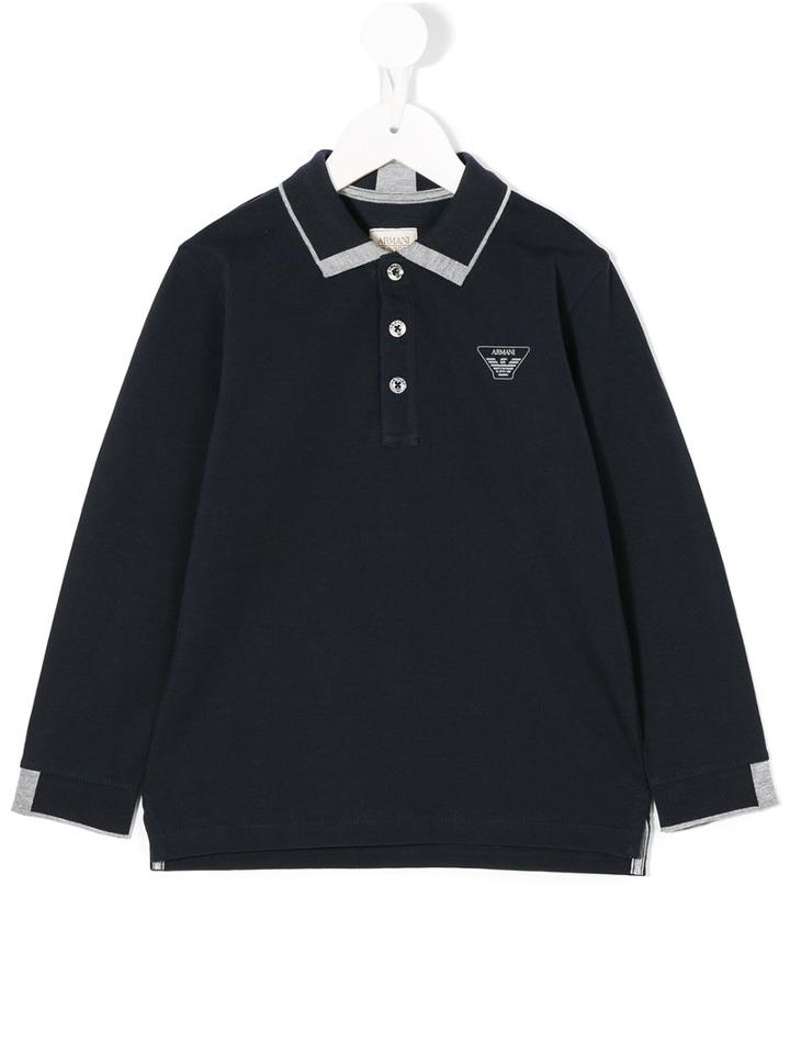 Armani Junior - Patch Longsleeved Polo Shirt - Kids - Cotton - 7 Yrs, Black