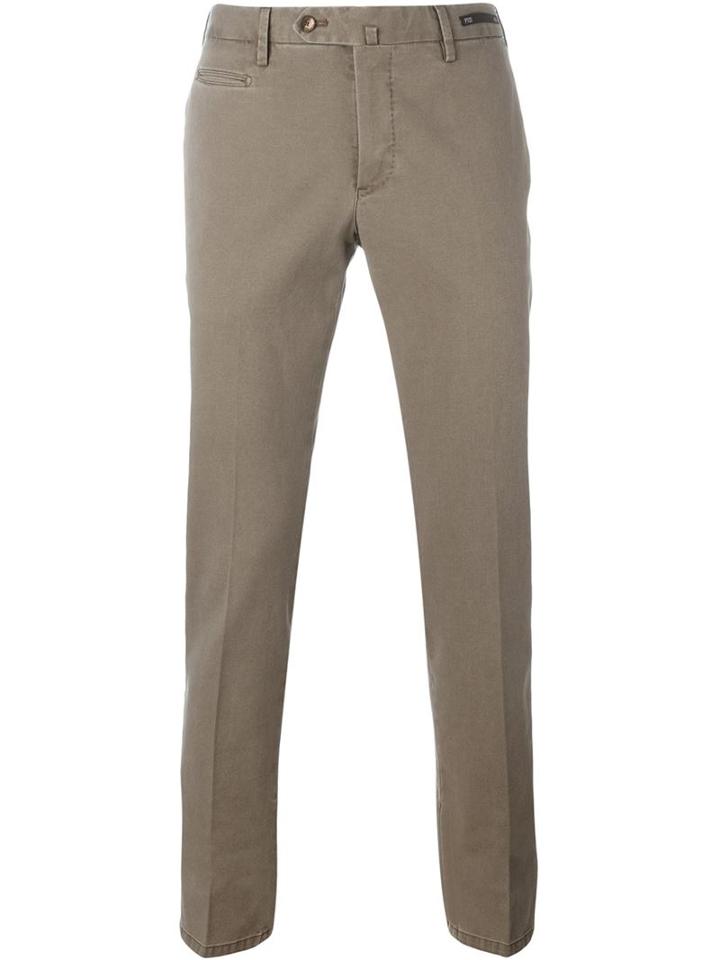 Pt01 Front Pleated Trousers, Men's, Size: 54, Brown, Cotton/spandex/elastane