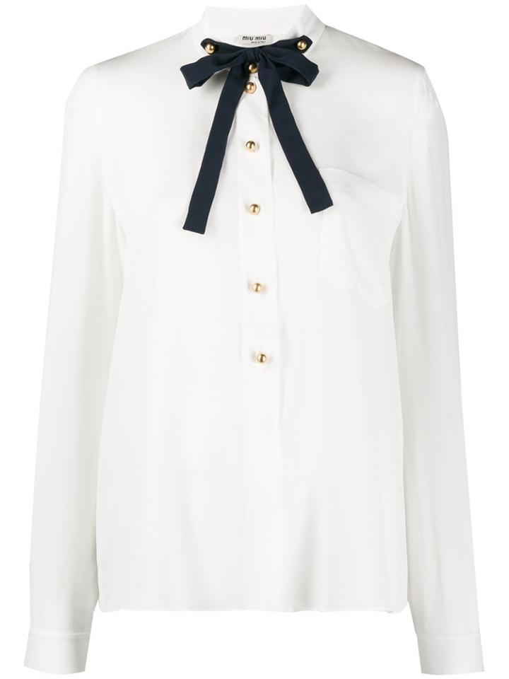 Miu Miu Button Detail Pussy Bow Blouse - White