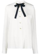 Miu Miu Button Detail Pussy Bow Blouse - White