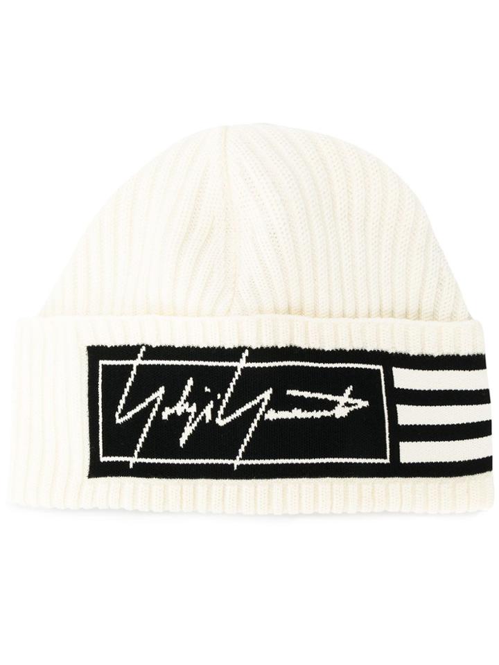 Y-3 Stripe Patterned Ribbed Hat - White