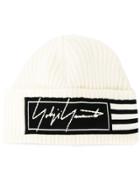 Y-3 Stripe Patterned Ribbed Hat - White